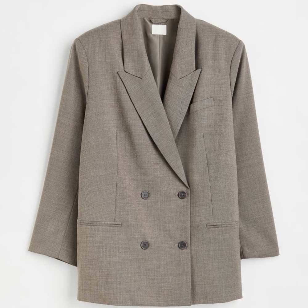 H&M+ Oversized Double-breasted Jacket in Taupe Melange 3XL